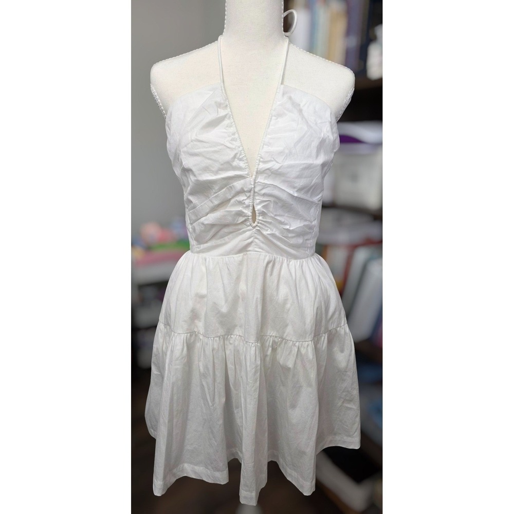 Anthropologie Halter Dress Women MP White Cotton Tiered Emily Beach Festival NWT - Picture 4 of 13